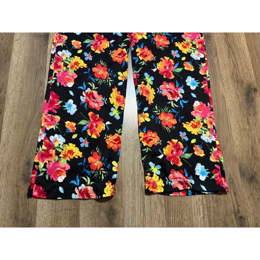 Bobbie Brooks Sleepwear Womens Size S Black Floral Pajama Pants Wide Leg